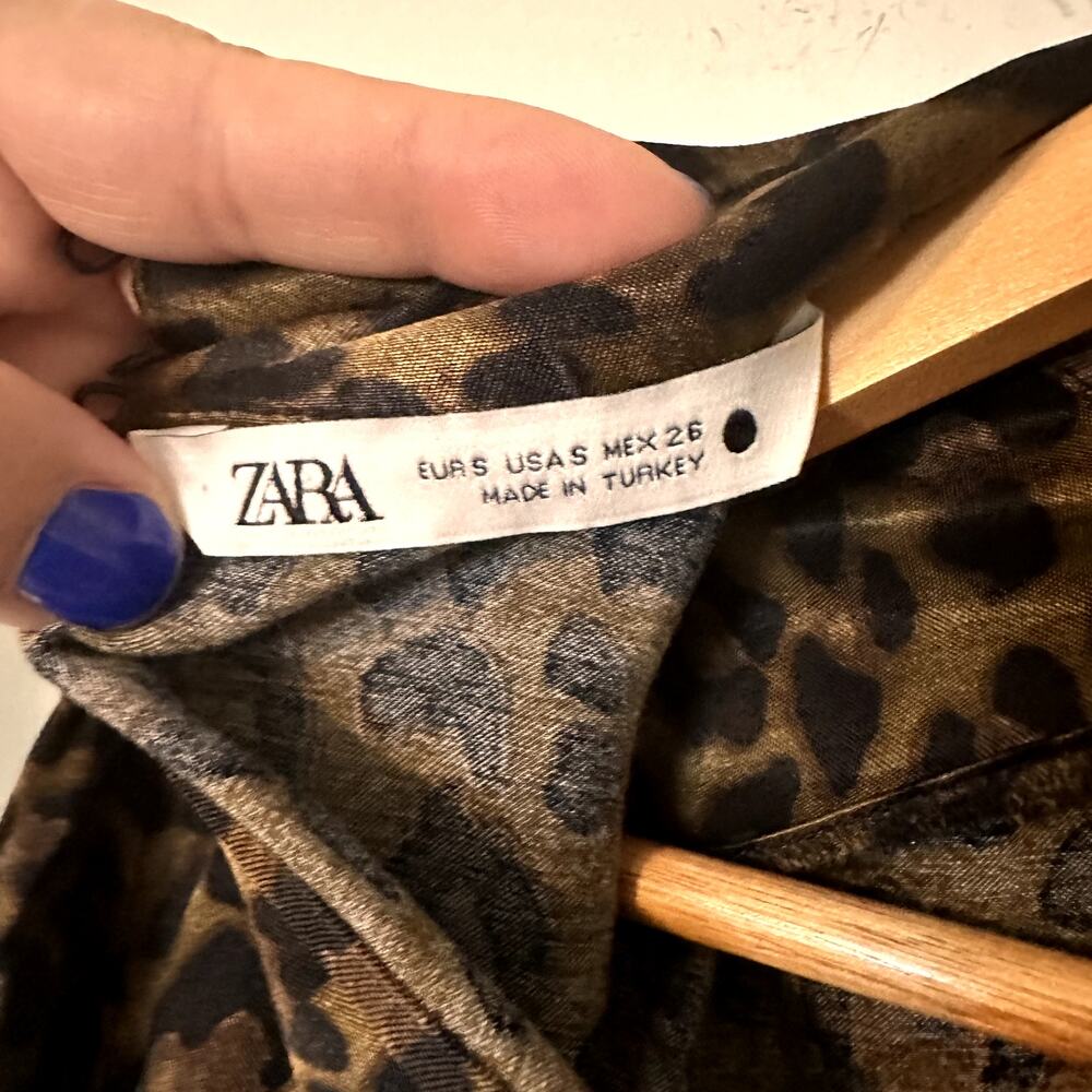 Zara Animal Print Women's High Collar Blouse‎ Leopard Size S - Picture 5 of 5